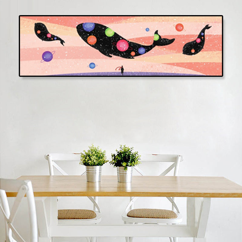 Fantasy Flying Whale Canvas Cartoon Textured Wall Art Print in Soft Color for Kids Room Clearhalo 'Art Gallery' 'Canvas Art' 'Kids' Arts' 1933009