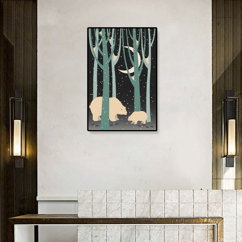 Animal Canvas Wall Art Cartoon Cute Illustrated Wild Life Wall Decor in Pastel Color Clearhalo 'Art Gallery' 'Canvas Art' 'Kids' Arts' 1933028