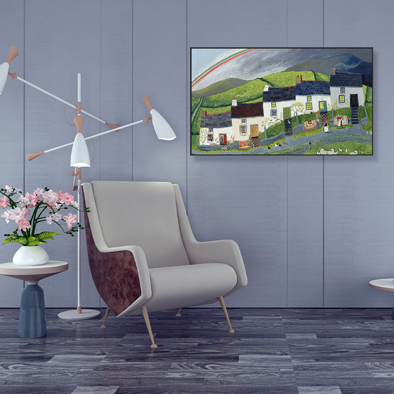 Picturesque Scenery Wall Art Living Room Illustration Farmhouse Canvas in Light Color Green Clearhalo 'Art Gallery' 'Canvas Art' 'Contemporary Art Gallery' 'Modern' Arts' 1933034
