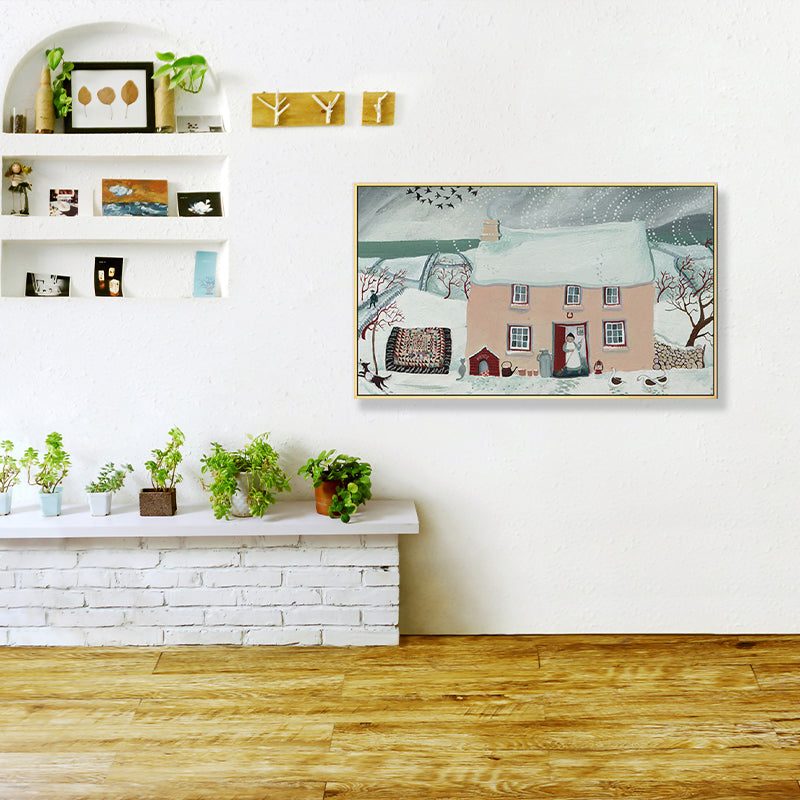 Picturesque Scenery Wall Art Living Room Illustration Farmhouse Canvas in Light Color Blue Clearhalo 'Art Gallery' 'Canvas Art' 'Contemporary Art Gallery' 'Modern' Arts' 1933041