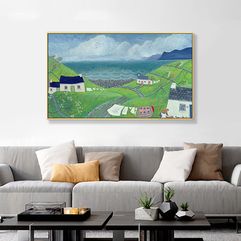 Picturesque Scenery Wall Art Living Room Illustration Farmhouse Canvas in Light Color Clearhalo 'Art Gallery' 'Canvas Art' 'Contemporary Art Gallery' 'Modern' Arts' 1933046