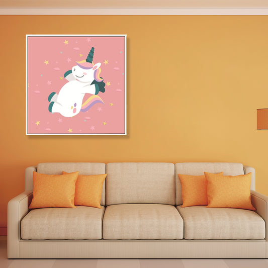Pink Childrens Art Canvas Print Illustrated Sleeping Unicorn Wall Decor for Room Pink Clearhalo 'Art Gallery' 'Canvas Art' 'Kids' Arts' 1933057