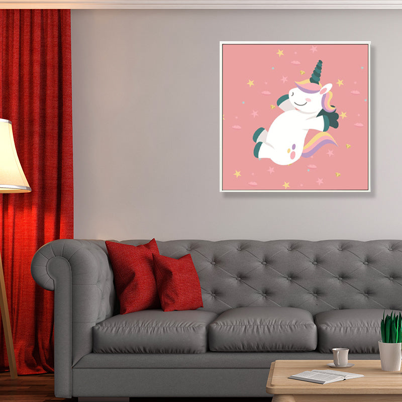 Pink Childrens Art Canvas Print Illustrated Sleeping Unicorn Wall Decor for Room Clearhalo 'Art Gallery' 'Canvas Art' 'Kids' Arts' 1933058