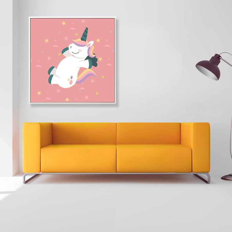 Pink Childrens Art Canvas Print Illustrated Sleeping Unicorn Wall Decor for Room Clearhalo 'Art Gallery' 'Canvas Art' 'Kids' Arts' 1933059