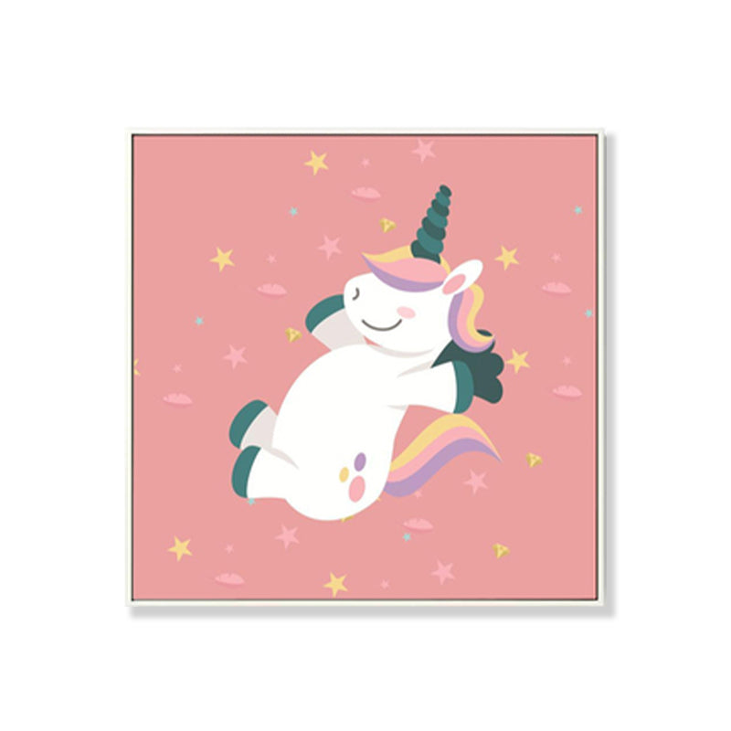 Pink Childrens Art Canvas Print Illustrated Sleeping Unicorn Wall Decor for Room Clearhalo 'Art Gallery' 'Canvas Art' 'Kids' Arts' 1933060