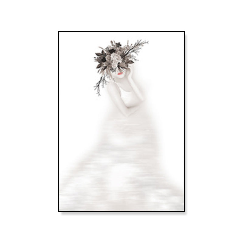 Grey Figure Portrait Wall Art Girl with Wreath Minimalist Textured Canvas Print for Bedroom Clearhalo 'Art Gallery' 'Canvas Art' 'Contemporary Art Gallery' 'Modern' Arts' 1933067