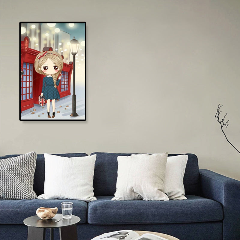 Cartoon Young Girl Art Print Soft Color Figure Drawing Canvas for Bedroom, Multiple Sizes Red Clearhalo 'Art Gallery' 'Canvas Art' 'Kids' Arts' 1933079
