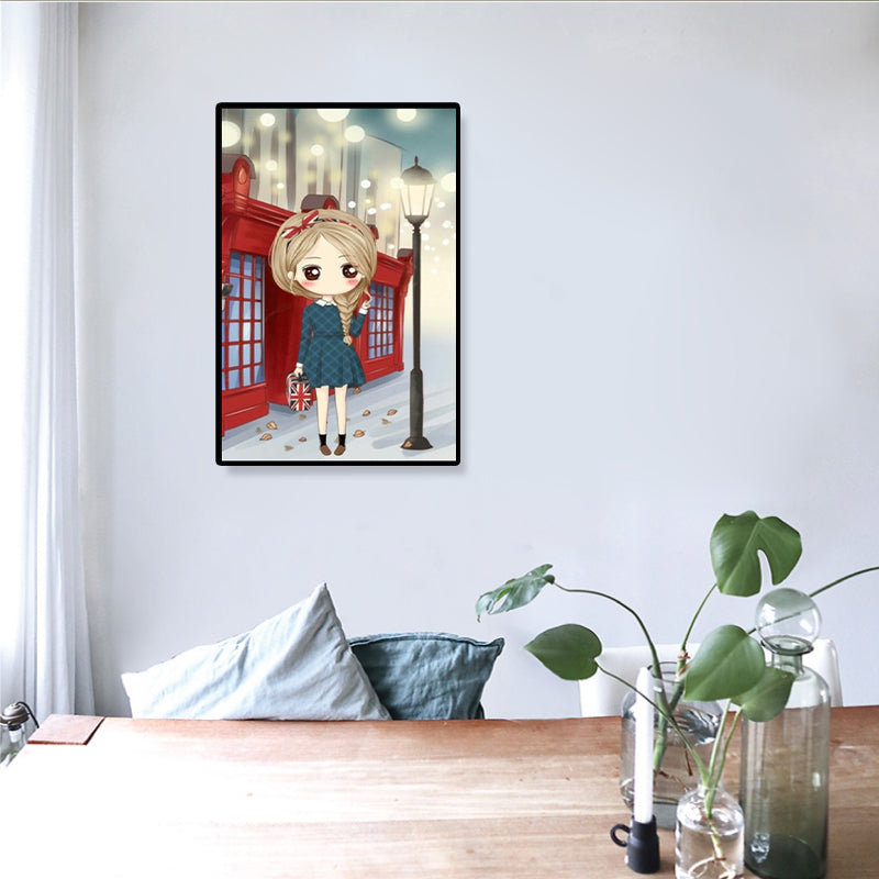 Cartoon Young Girl Art Print Soft Color Figure Drawing Canvas for Bedroom, Multiple Sizes Clearhalo 'Art Gallery' 'Canvas Art' 'Kids' Arts' 1933080
