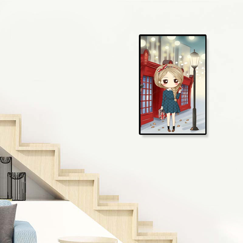 Cartoon Young Girl Art Print Soft Color Figure Drawing Canvas for Bedroom, Multiple Sizes Clearhalo 'Art Gallery' 'Canvas Art' 'Kids' Arts' 1933081