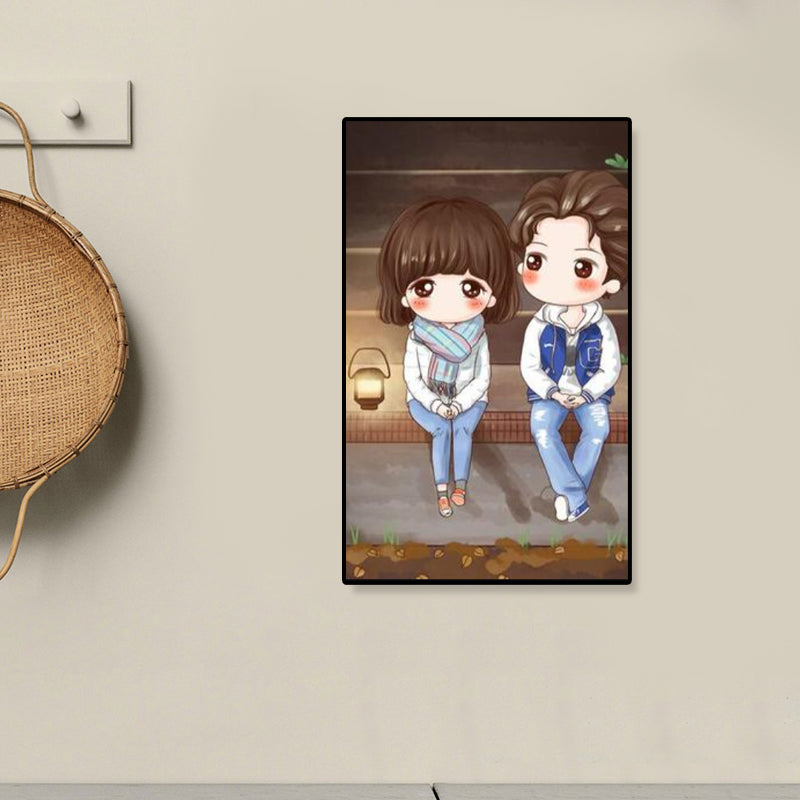 Cartoon Young Girl Art Print Soft Color Figure Drawing Canvas for Bedroom, Multiple Sizes Brown Clearhalo 'Art Gallery' 'Canvas Art' 'Kids' Arts' 1933087