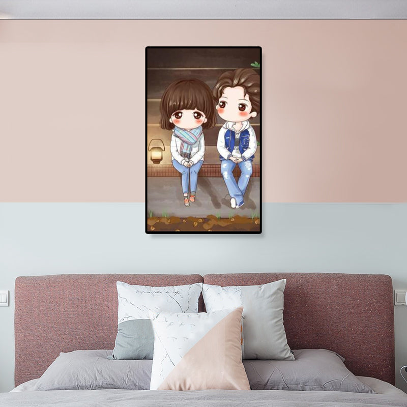 Cartoon Young Girl Art Print Soft Color Figure Drawing Canvas for Bedroom, Multiple Sizes Clearhalo 'Art Gallery' 'Canvas Art' 'Kids' Arts' 1933088