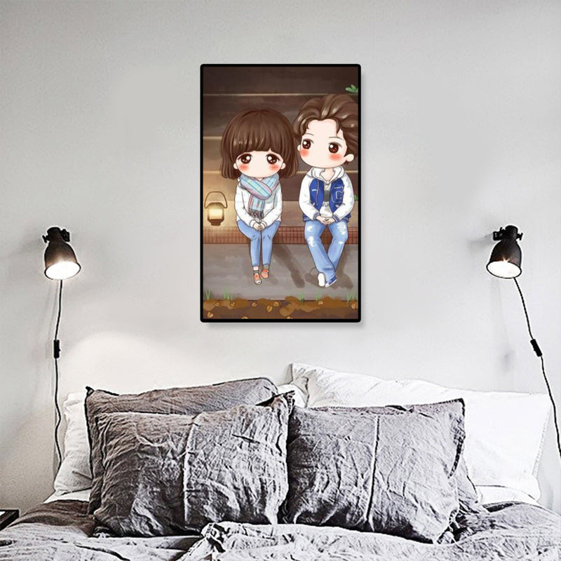Cartoon Young Girl Art Print Soft Color Figure Drawing Canvas for Bedroom, Multiple Sizes Clearhalo 'Art Gallery' 'Canvas Art' 'Kids' Arts' 1933089