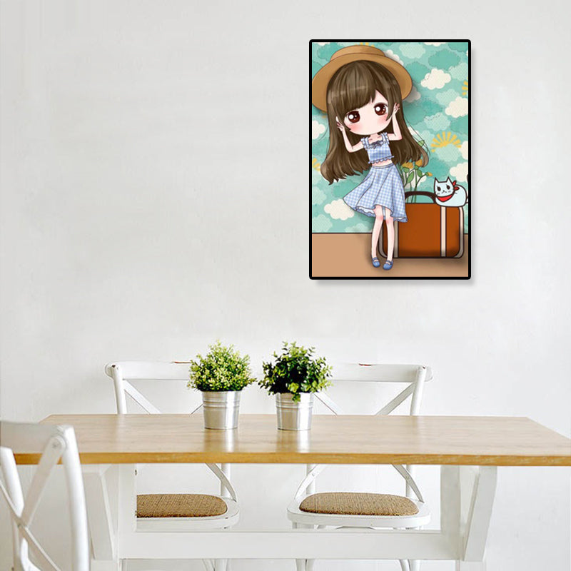Cartoon Young Girl Art Print Soft Color Figure Drawing Canvas for Bedroom, Multiple Sizes Clearhalo 'Art Gallery' 'Canvas Art' 'Kids' Arts' 1933092