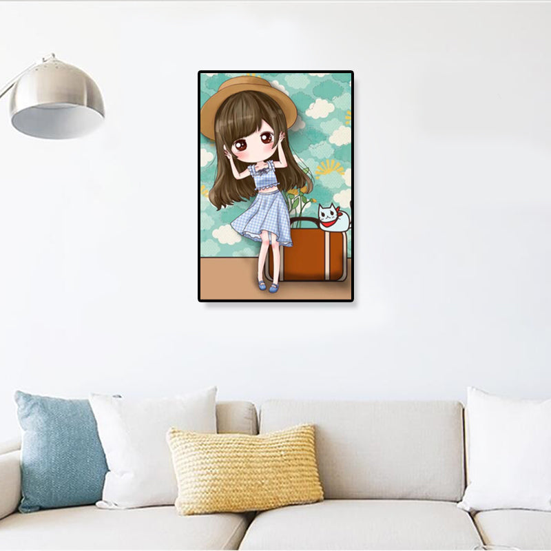 Cartoon Young Girl Art Print Soft Color Figure Drawing Canvas for Bedroom, Multiple Sizes Clearhalo 'Art Gallery' 'Canvas Art' 'Kids' Arts' 1933093
