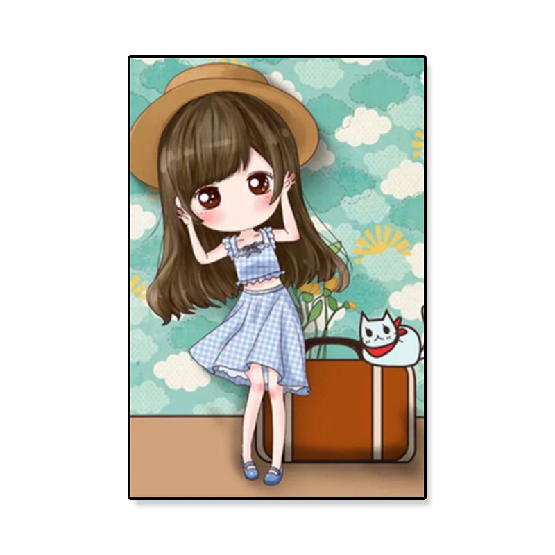 Cartoon Young Girl Art Print Soft Color Figure Drawing Canvas for Bedroom, Multiple Sizes Clearhalo 'Art Gallery' 'Canvas Art' 'Kids' Arts' 1933094