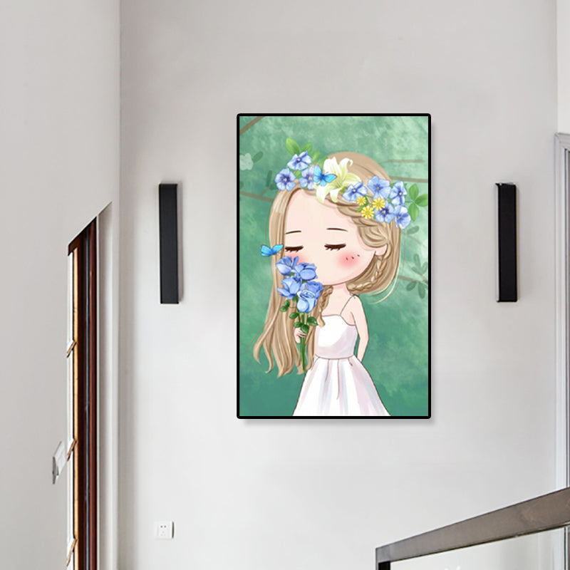 Cartoon Young Girl Art Print Soft Color Figure Drawing Canvas for Bedroom, Multiple Sizes Clearhalo 'Art Gallery' 'Canvas Art' 'Kids' Arts' 1933096