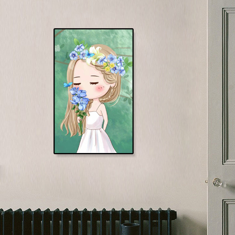 Cartoon Young Girl Art Print Soft Color Figure Drawing Canvas for Bedroom, Multiple Sizes Clearhalo 'Art Gallery' 'Canvas Art' 'Kids' Arts' 1933097