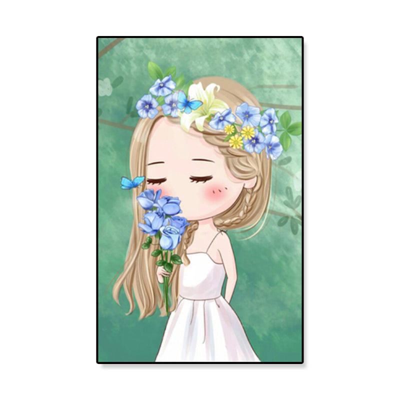 Cartoon Young Girl Art Print Soft Color Figure Drawing Canvas for Bedroom, Multiple Sizes Clearhalo 'Art Gallery' 'Canvas Art' 'Kids' Arts' 1933098