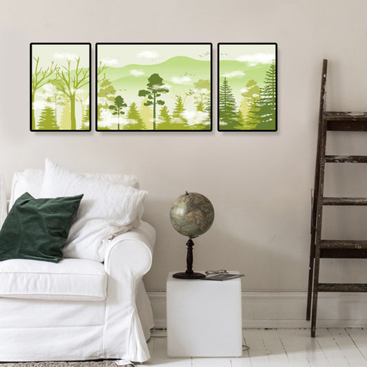 Tropical Mysterious Forest Wall Decor Soft Color Sitting Room Canvas Art, Set of 3 Green Clearhalo 'Art Gallery' 'Canvas Art' 'Coastal Art Gallery' 'Tropical' Arts' 1933099