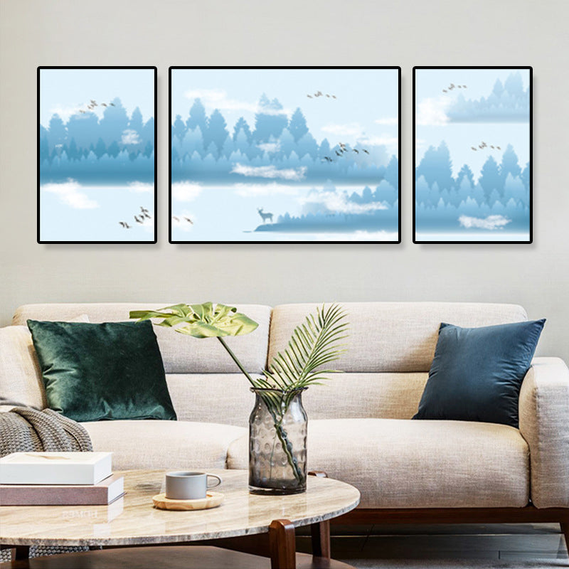 Tropical Mysterious Forest Wall Decor Soft Color Sitting Room Canvas Art, Set of 3 Blue Clearhalo 'Art Gallery' 'Canvas Art' 'Coastal Art Gallery' 'Tropical' Arts' 1933106