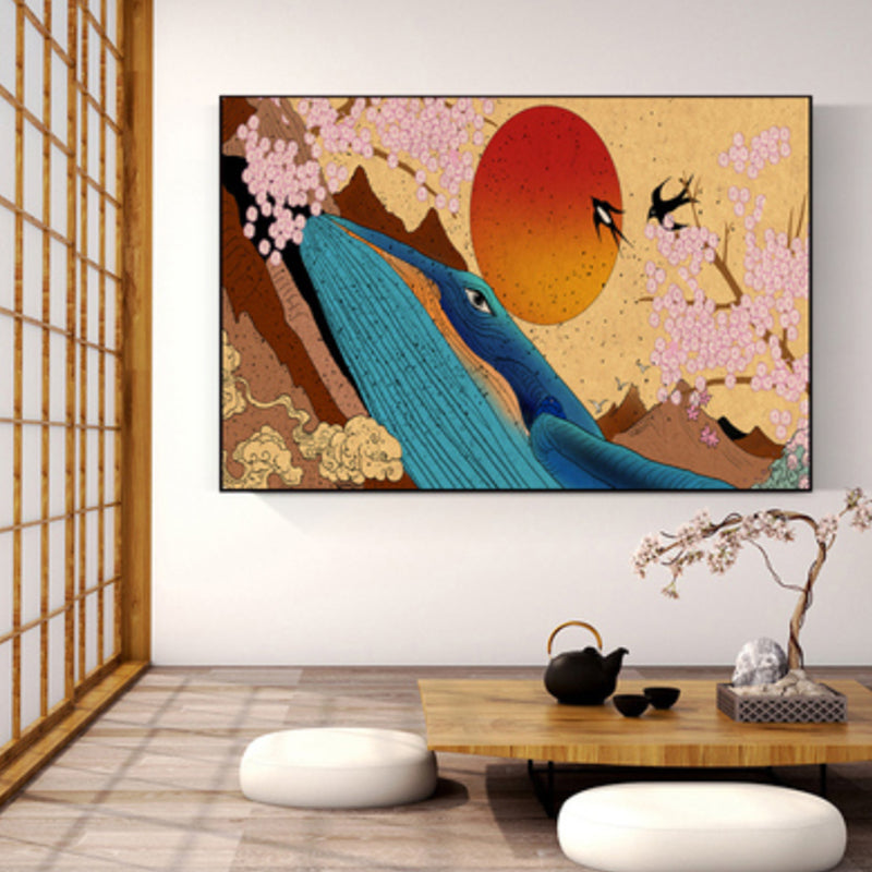 Oriental Drawing Print Animal Canvas Art Multicolored Guest Room Wall Decor, Textured Brown Clearhalo 'Arts' 'Canvas Art' 1933133