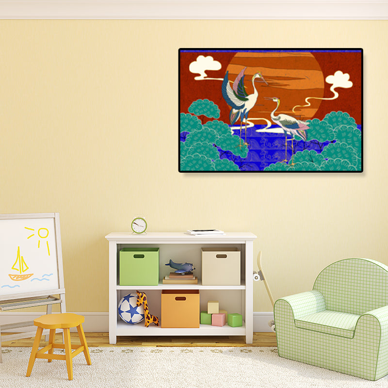 Oriental Drawing Print Animal Canvas Art Multicolored Guest Room Wall Decor, Textured Clearhalo 'Arts' 'Canvas Art' 1933147