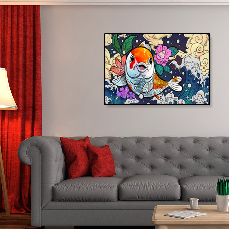 Oriental Drawing Print Animal Canvas Art Multicolored Guest Room Wall Decor, Textured Clearhalo 'Arts' 'Canvas Art' 1933150