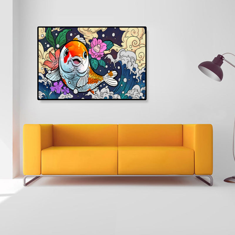 Oriental Drawing Print Animal Canvas Art Multicolored Guest Room Wall Decor, Textured Clearhalo 'Arts' 'Canvas Art' 1933151