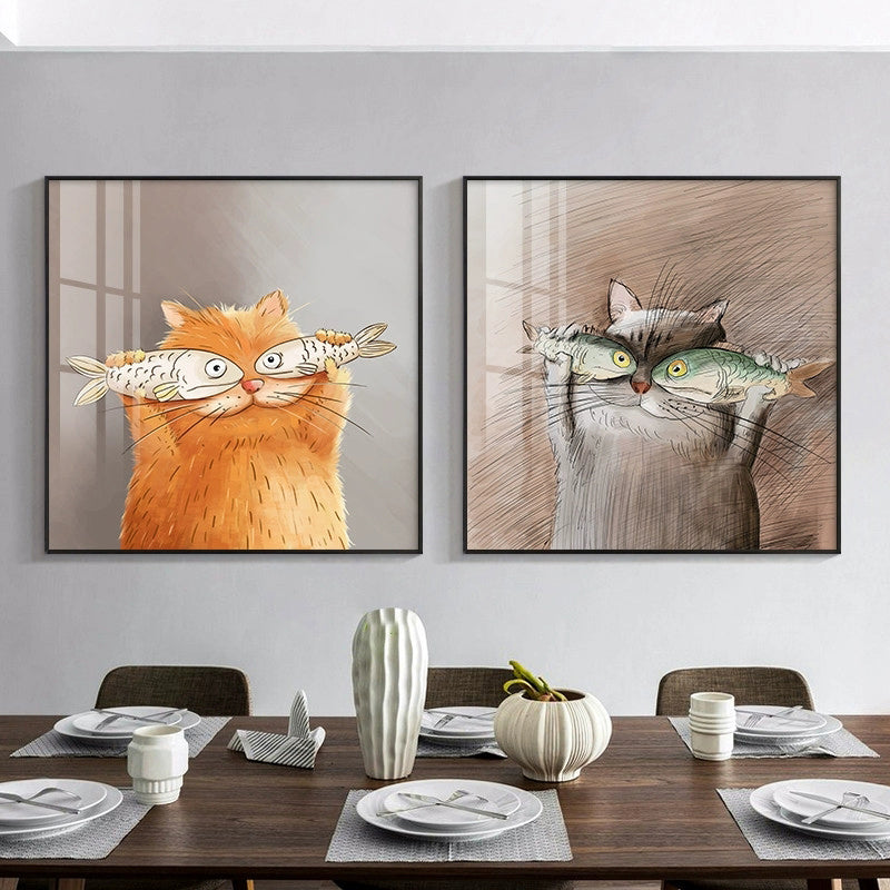Kawaii Chubby Cat Canvas Art for Dining Room, Dark Color, Multiple Sizes Available Clearhalo 'Art Gallery' 'Canvas Art' 'Kids' Arts' 1933153