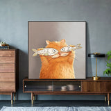 Kawaii Chubby Cat Canvas Art for Dining Room, Dark Color, Multiple Sizes Available Clearhalo 'Art Gallery' 'Canvas Art' 'Kids' Arts' 1933155