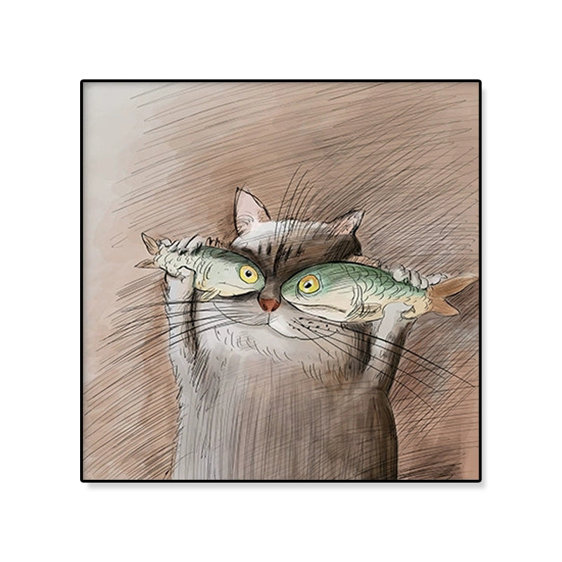 Kawaii Chubby Cat Canvas Art for Dining Room, Dark Color, Multiple Sizes Available Clearhalo 'Art Gallery' 'Canvas Art' 'Kids' Arts' 1933163