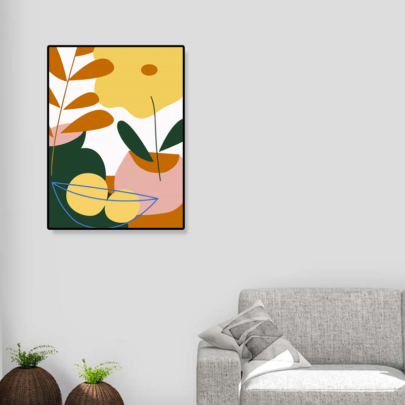 Pastel Still Life Canvas Print Illustration Fruit and Tableware Modern Textured Wall Art Yellow Clearhalo 'Art Gallery' 'Canvas Art' 'Contemporary Art Gallery' 'Modern' Arts' 1933228