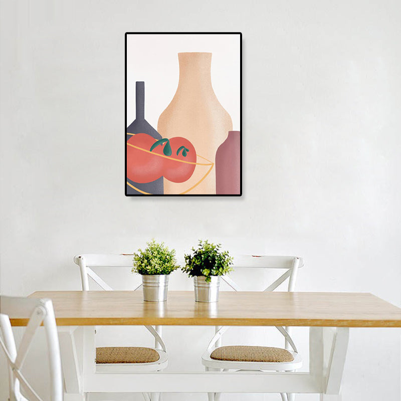 Pastel Still Life Canvas Print Illustration Fruit and Tableware Modern Textured Wall Art Nude Pink Clearhalo 'Art Gallery' 'Canvas Art' 'Contemporary Art Gallery' 'Modern' Arts' 1933239