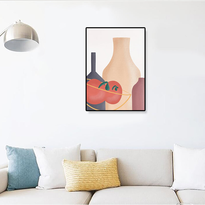 Pastel Still Life Canvas Print Illustration Fruit and Tableware Modern Textured Wall Art Clearhalo 'Art Gallery' 'Canvas Art' 'Contemporary Art Gallery' 'Modern' Arts' 1933240