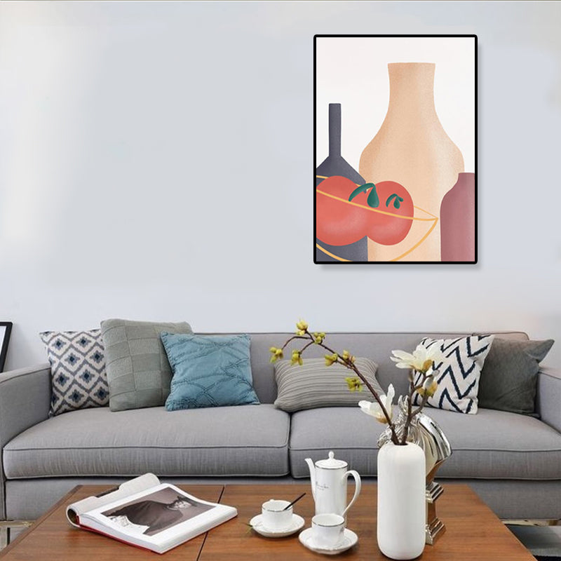 Pastel Still Life Canvas Print Illustration Fruit and Tableware Modern Textured Wall Art Clearhalo 'Art Gallery' 'Canvas Art' 'Contemporary Art Gallery' 'Modern' Arts' 1933241