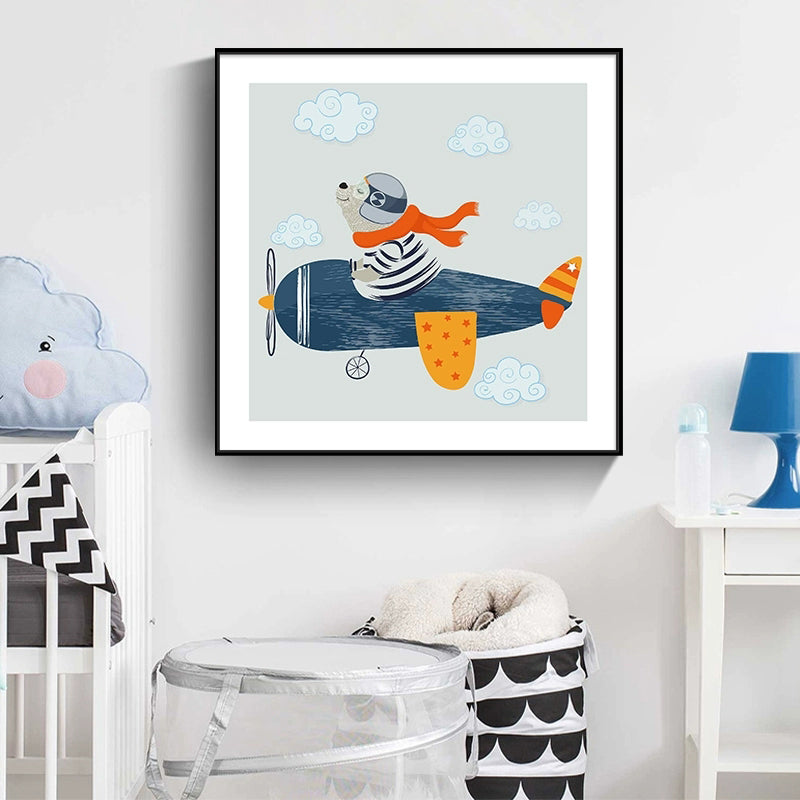 Soft Cartoon Canvas Illustration Animal Doing Workout Wall Art Print for Nursery Red Clearhalo 'Art Gallery' 'Canvas Art' 'Kids' Arts' 1933320