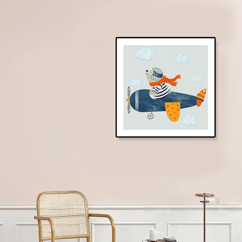 Soft Cartoon Canvas Illustration Animal Doing Workout Wall Art Print for Nursery Clearhalo 'Art Gallery' 'Canvas Art' 'Kids' Arts' 1933321