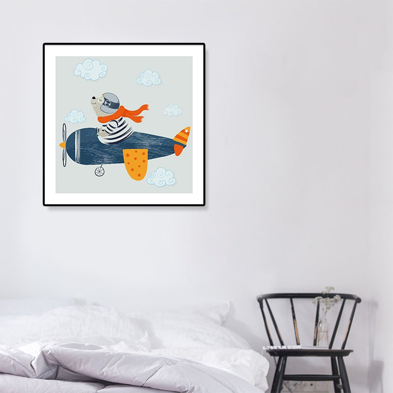 Soft Cartoon Canvas Illustration Animal Doing Workout Wall Art Print for Nursery Clearhalo 'Art Gallery' 'Canvas Art' 'Kids' Arts' 1933322
