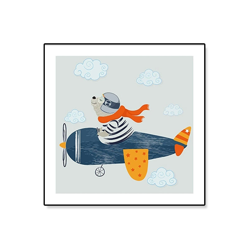 Soft Cartoon Canvas Illustration Animal Doing Workout Wall Art Print for Nursery Clearhalo 'Art Gallery' 'Canvas Art' 'Kids' Arts' 1933323