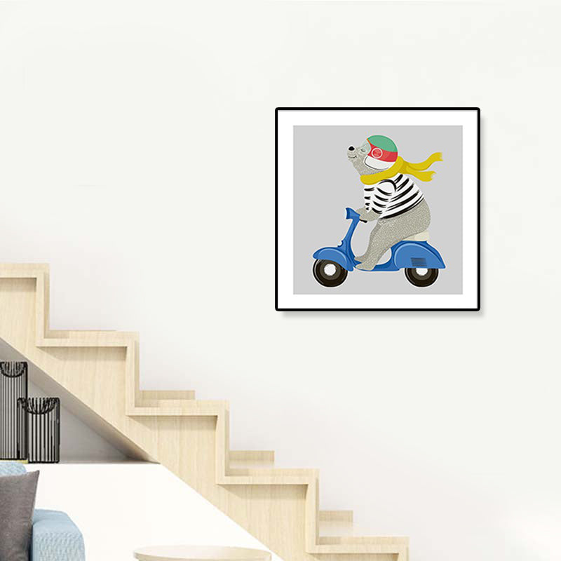 Soft Cartoon Canvas Illustration Animal Doing Workout Wall Art Print for Nursery Clearhalo 'Art Gallery' 'Canvas Art' 'Kids' Arts' 1933328