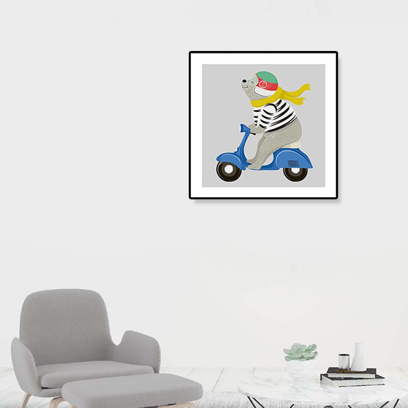 Soft Cartoon Canvas Illustration Animal Doing Workout Wall Art Print for Nursery Clearhalo 'Art Gallery' 'Canvas Art' 'Kids' Arts' 1933329