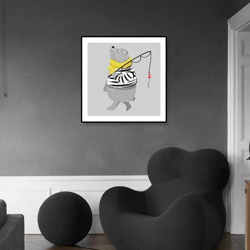 Soft Cartoon Canvas Illustration Animal Doing Workout Wall Art Print for Nursery Clearhalo 'Art Gallery' 'Canvas Art' 'Kids' Arts' 1933332