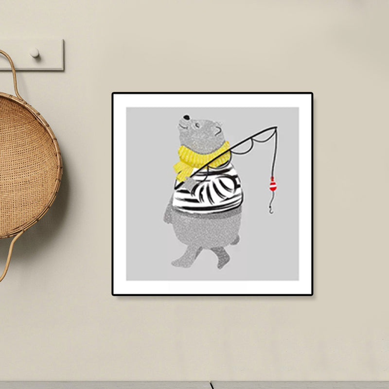 Soft Cartoon Canvas Illustration Animal Doing Workout Wall Art Print for Nursery Clearhalo 'Art Gallery' 'Canvas Art' 'Kids' Arts' 1933333