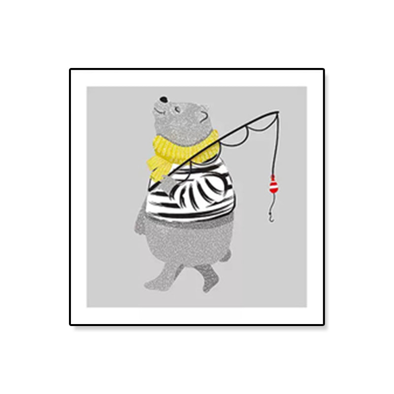 Soft Cartoon Canvas Illustration Animal Doing Workout Wall Art Print for Nursery Clearhalo 'Art Gallery' 'Canvas Art' 'Kids' Arts' 1933334