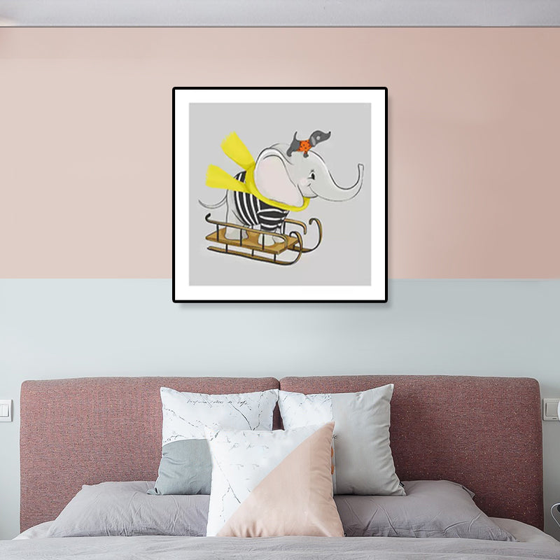 Soft Cartoon Canvas Illustration Animal Doing Workout Wall Art Print for Nursery Yellow Clearhalo 'Art Gallery' 'Canvas Art' 'Kids' Arts' 1933335