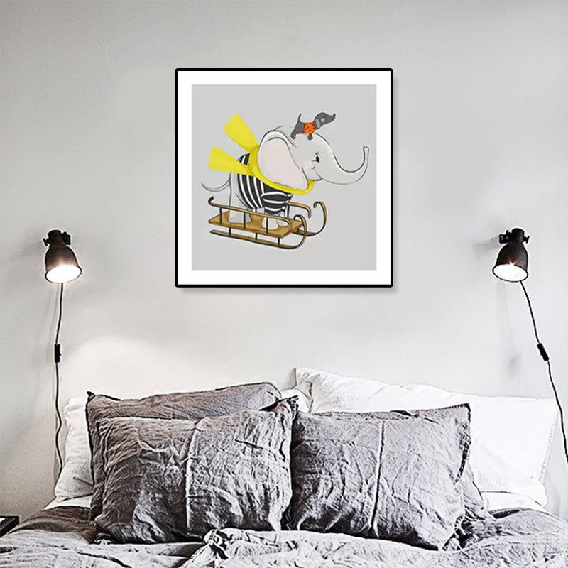 Soft Cartoon Canvas Illustration Animal Doing Workout Wall Art Print for Nursery Clearhalo 'Art Gallery' 'Canvas Art' 'Kids' Arts' 1933336