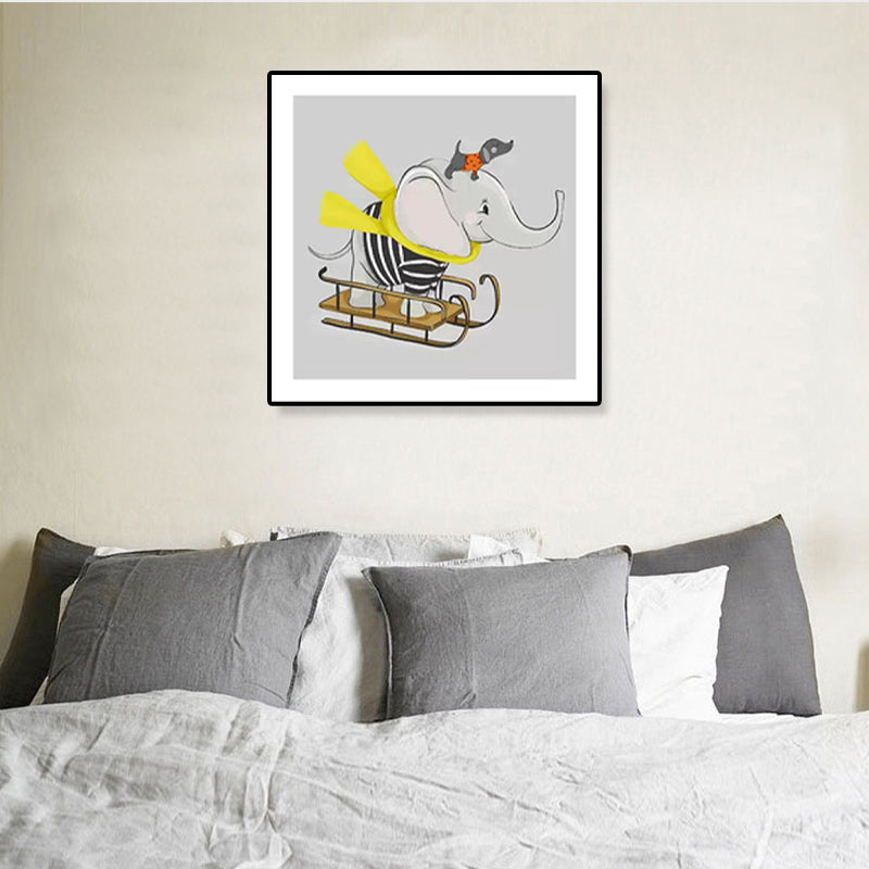 Soft Cartoon Canvas Illustration Animal Doing Workout Wall Art Print for Nursery Clearhalo 'Art Gallery' 'Canvas Art' 'Kids' Arts' 1933337