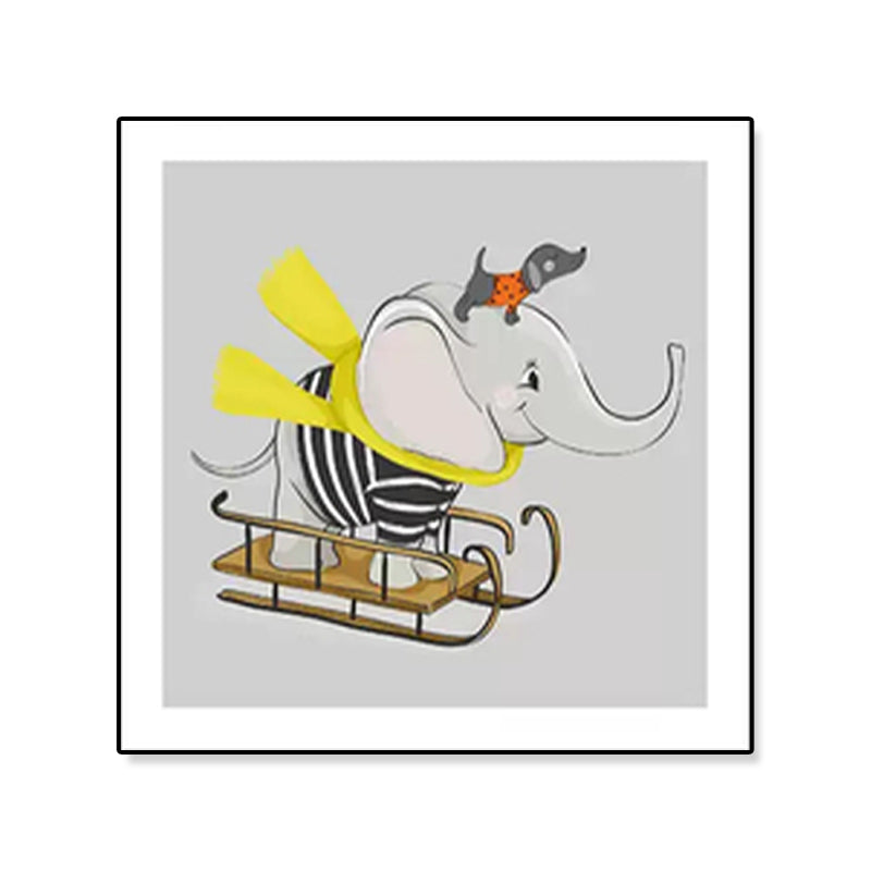 Soft Cartoon Canvas Illustration Animal Doing Workout Wall Art Print for Nursery Clearhalo 'Art Gallery' 'Canvas Art' 'Kids' Arts' 1933338