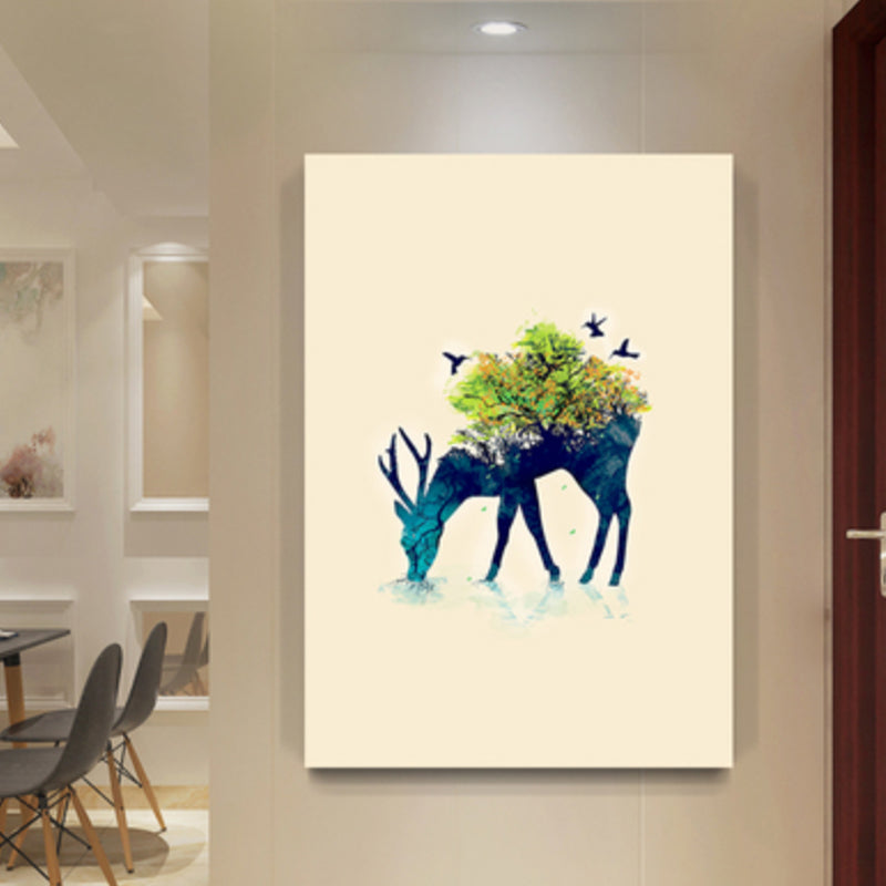 Drawing Print Animal Wall Art Decor Kids Style Textured Dining Room Canvas in Light Color Green Clearhalo 'Art Gallery' 'Canvas Art' 'Kids' Arts' 1933339