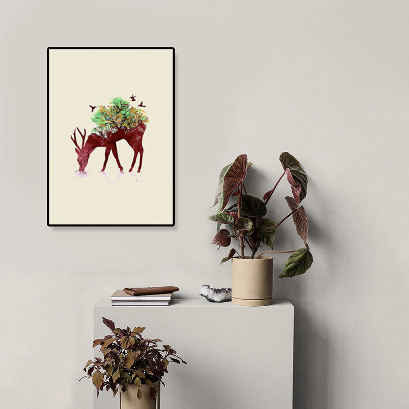 Drawing Print Animal Wall Art Decor Kids Style Textured Dining Room Canvas in Light Color Red Clearhalo 'Art Gallery' 'Canvas Art' 'Kids' Arts' 1933347